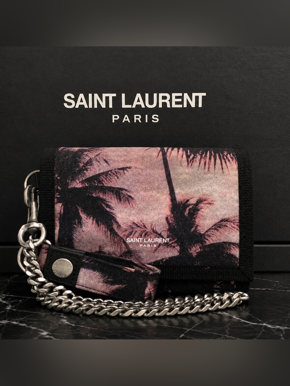 🩷♥️🖤 Saint Laurent Palm Tree Nylon Chain Trifold Wallet MultiColor🖤♥️🩷
